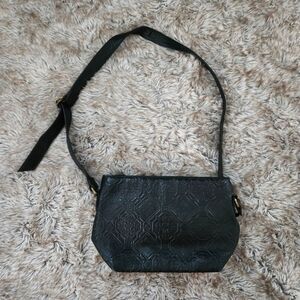 Vintage Liz Claiborne Accessories Genuine Leather Messenger Shoulder Bag‎ Black